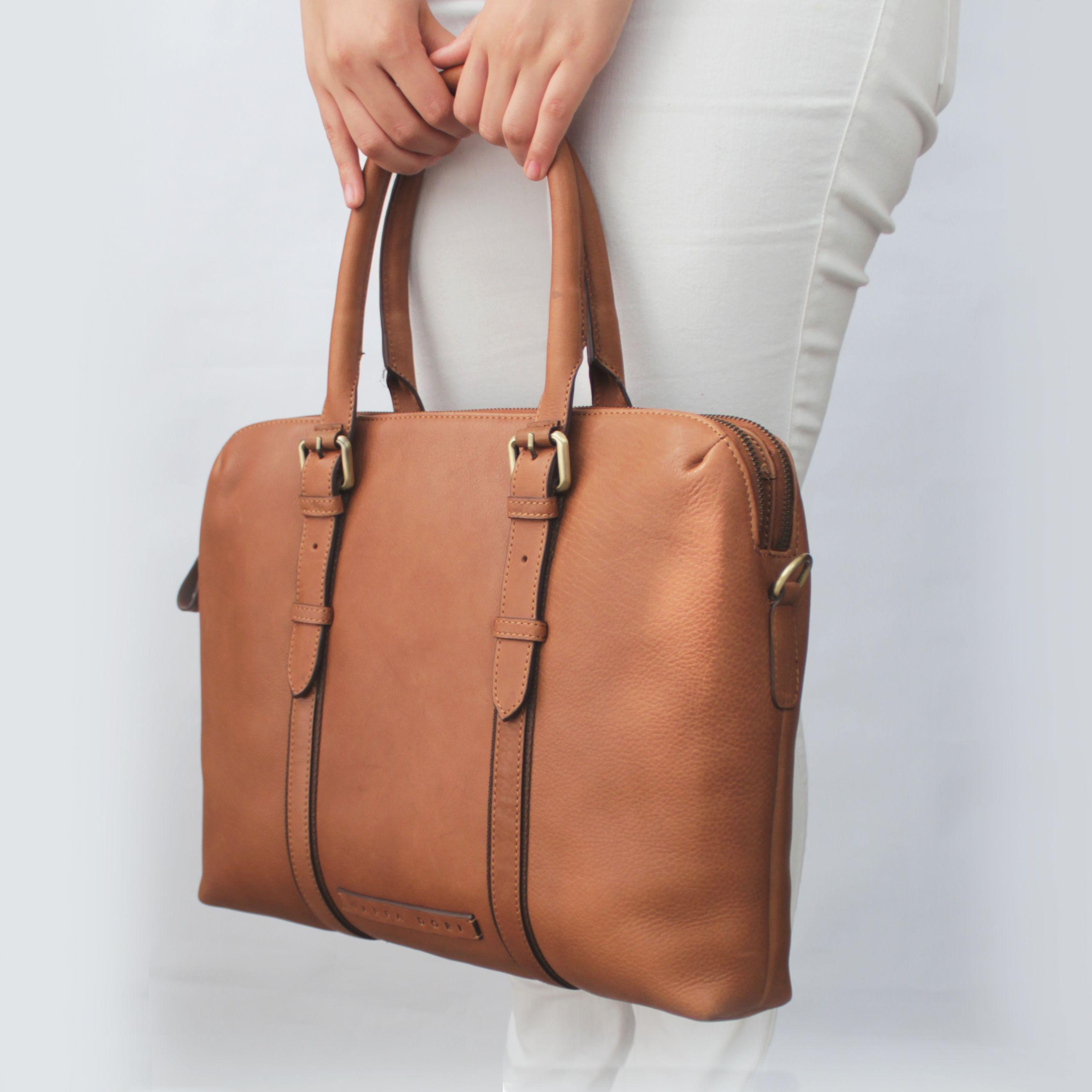 Leather tote with discount zipper